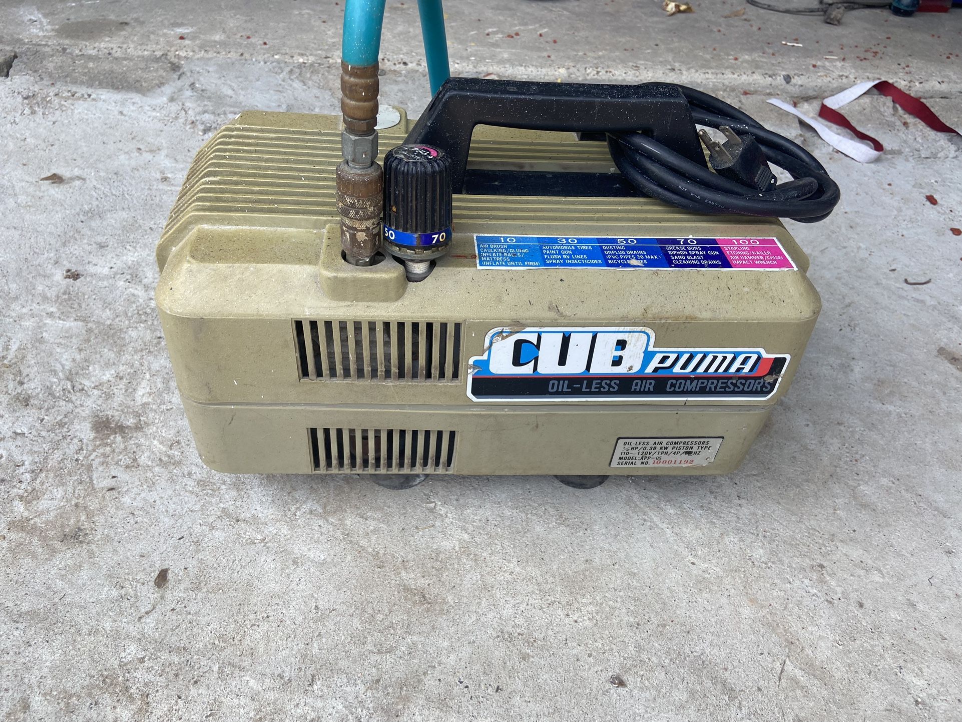 Puma Cub 100 psi Continuous Adjustable Air Compressor