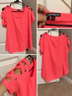 Coral Pink Cutout Shoulder Blouse – Size Small