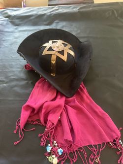 Adult unisex Pirate hat - Disney Authentic Jack Sparrow hat black with maroon scarf / headband + trinkets Costume