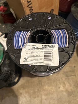 500 ft 10 AWG white with blue stripe THHN copper wire stranded