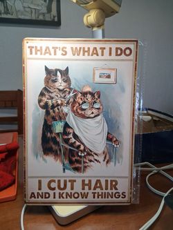 "That's what I do",  cute cat barber metal sign