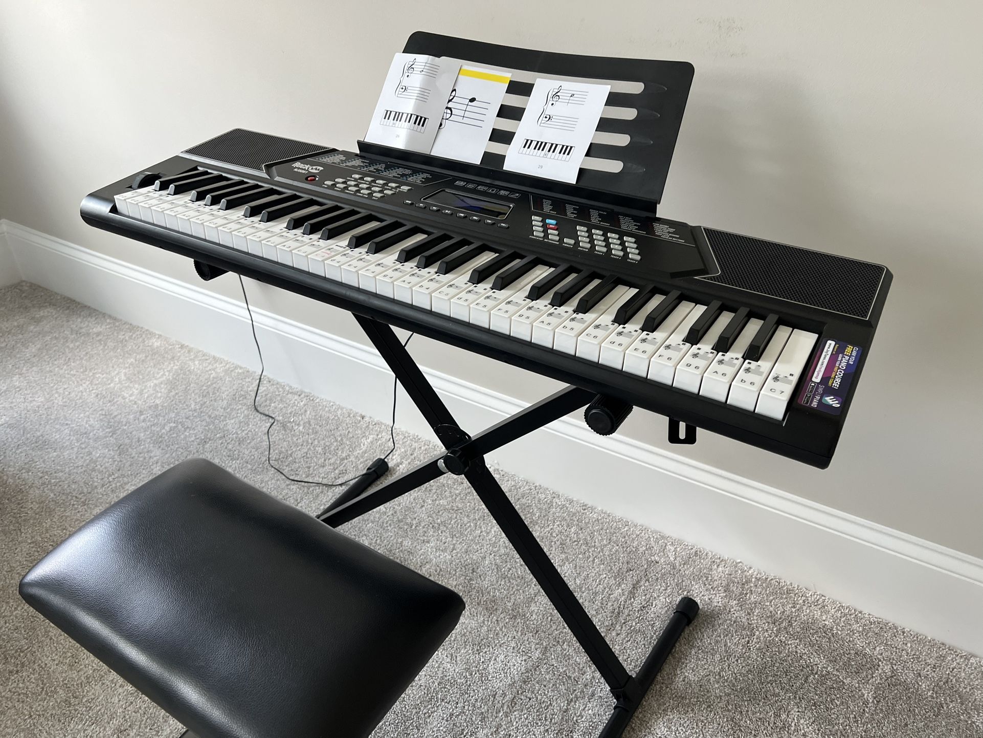 RockJam 61 Key Keyboard Piano Stand With Pitch Bend Kit, Piano Bench