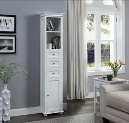 Shop Home Decorators Collection Hampton Harbor 15 in. W x 10 in. D x 68 in. H White Freestanding Linen Cabinet