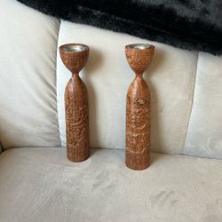 Christmas Hand Carve Wood Candle Holders