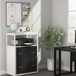 Tribesigns 2 Drawers File Cabinet with Storage
Shelves, Lateral Filing Cabinet Printer Stand for
Home Office(White)
