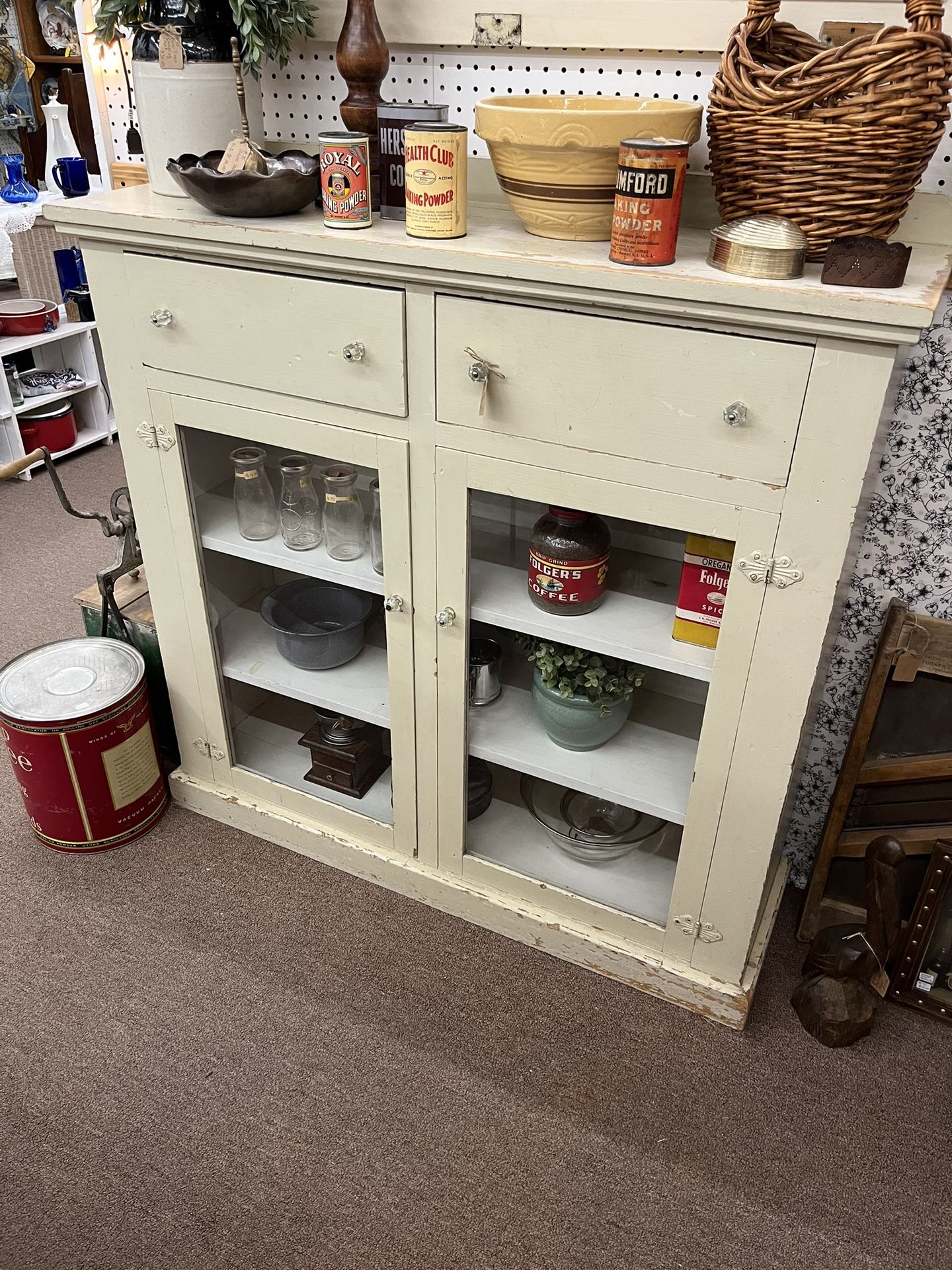 Antique Chippy Cabinet with Glass Doors