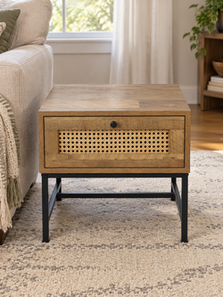 Rattan Nightstand with Drawer – Boho Bedside Table
