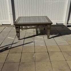 Beveled smoked mirror coffee table 