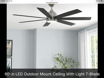 60” Modern 7-Blade LED Ceiling Fan – Outdoor Rated – Brushed Nickel / Black