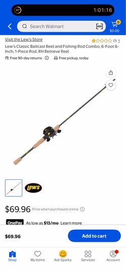 Lew’s Classic Baitcast Reel and Fishing Rod Combo, 6-Foot 6-Inch, 1-Piece Rod, RH Retrieve Reel