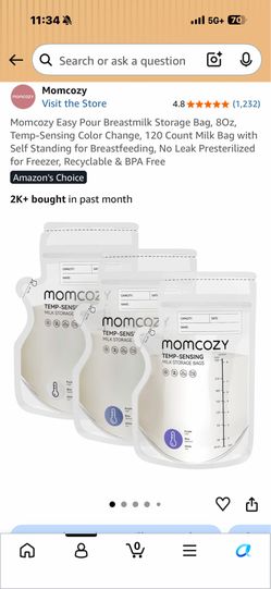 Momcozy Easy Pour Breastmilk Storage Bag, 8Oz, Temp-Sensing Color Change