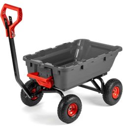 2-in-1 Convertible Handle Heavy Duty Garden Cart Dump Wagon Utility 800-Pound Dump Cart Utility Cart for Yard, Farm 10" Pneumatic Tires