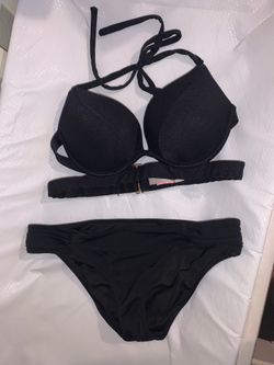 Victoria secret black push up swim suit 32 c top small bottoms like new