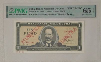 1 peso 1988 muestra cuba pmg 65