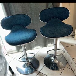 2 Adjustable Bar Stools Swivel Blue