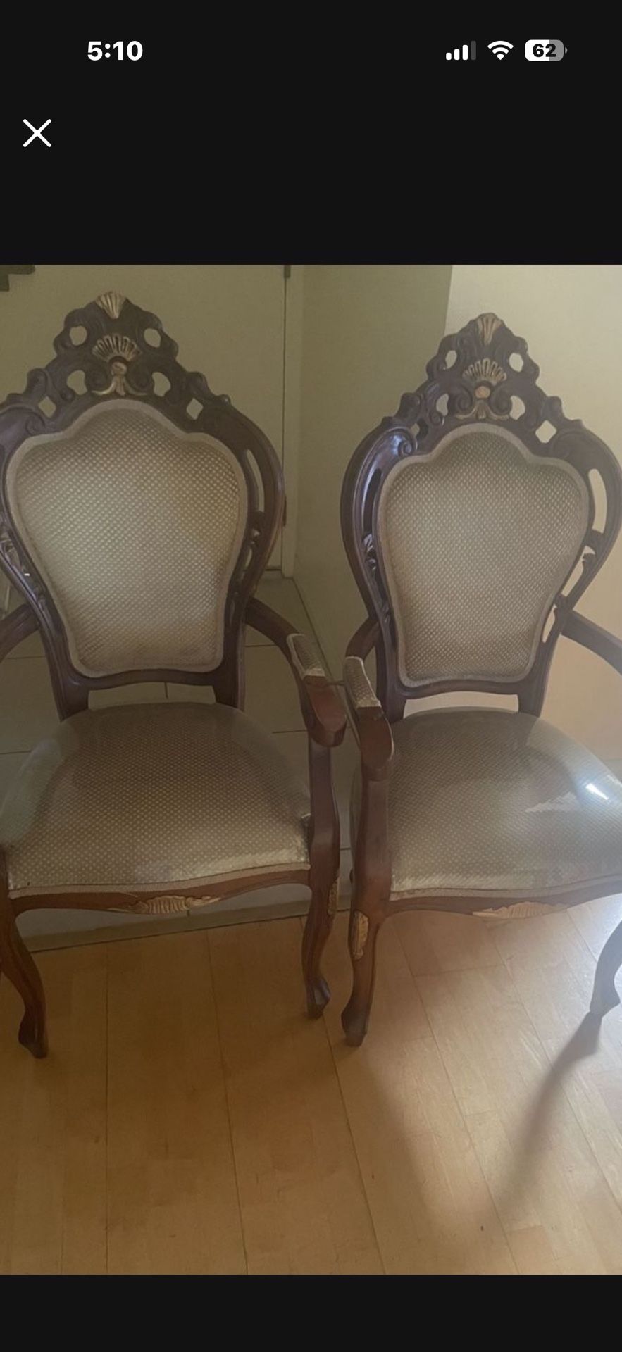 Pairs Of 2 Antique Louis XV Arm Chairs New Upholstery And Very Clean