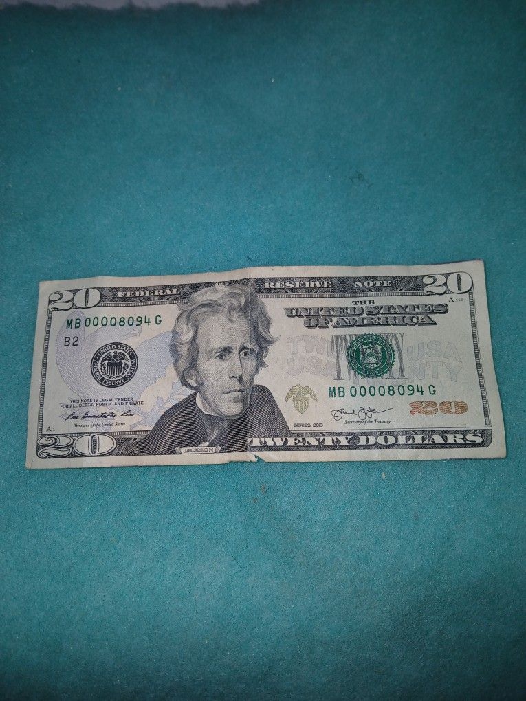 $20.00 BILL WITH LOW SERIAL NUMBER # 00008094