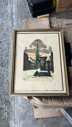 Vintage Victor Veley, "A Village in France" Etching with Embossed Border - RARE