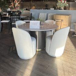 Black/white 5PC Marble Dining Table Set