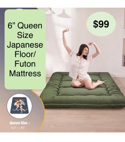 6" Extra Thick Queen Size Japanese Floor Mattress Futon Mattress, Foldable Tatami Pad for Adults, Roll Up Floor Mat for Living Room Guest Room RV, Gre