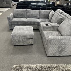 Gray Sofa Sectional w/ Free Ottoman & Console