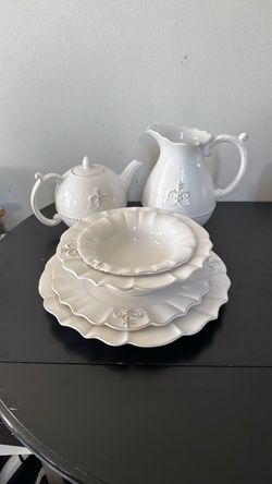 White Ceramic Dinnerware and Tea Set