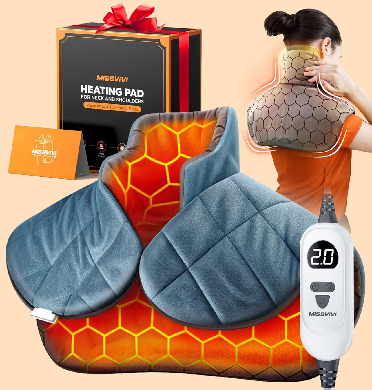 Graphene-Infused Weighted Heating Pad, Effective Pain Relief Instant Heating Pads for Neck and Shoulders and Back, Ergonomic Heated Wrap w/ 6 Heat Opt