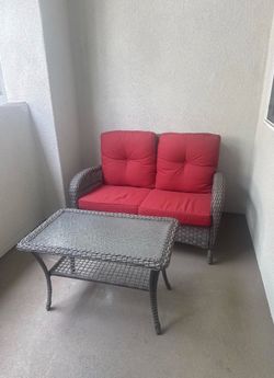 Outdoor Wicker Loveseat and Coffee Table Set
