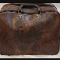Vintage Leather Bowling Ball Carrying Bag With 2 Bowling Balls
