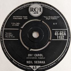 Neil Sedaka OH! Carol & One Way Ticket Year 1959 RCA 1152 UK Pressing 