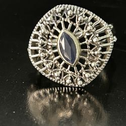 Vintage Ring Size 9 Silver 925 Sapphire Filigree Mystic Fashion