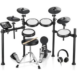 Donner DED-200 Electric Drum Sets with Quiet Mesh Drum Pads, 2 Cymbals w/Choke, 31 Kits and 450+ Sounds, Throne, Headphones, Sticks, USB MIDI, Melodic