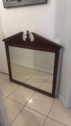 Vintage Wood Framed Wall Mirror with Pediment Top