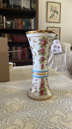 Fenton hand painted milk glass  vase circa 1940