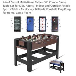 4-in-1 Swivel Multi-Game Table - 54" Combo Game Table Set for Kids, Adults - Indoor and Outdoor Arcade Sports Table - Air Hockey, Billiards, Foosball,
