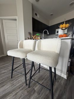 Set of 2 Boucle Bar Stools with Black Metal Legs