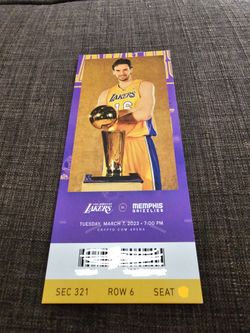 Lakers Commemorative Pau Gasol Jersey Retirement TICKET STUB $100