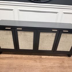 Boho TV Stand With 4 Rattan Storage Cabinets, Farmhouse TV Entertainment Center For Tvs Up To 65"