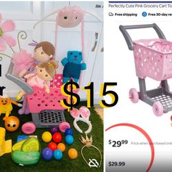 $15 Big Bundle of Toys Shopping 🛒 cart,2 Dolls,wall decor Flower,🌸 hair clipper holder etc all inc