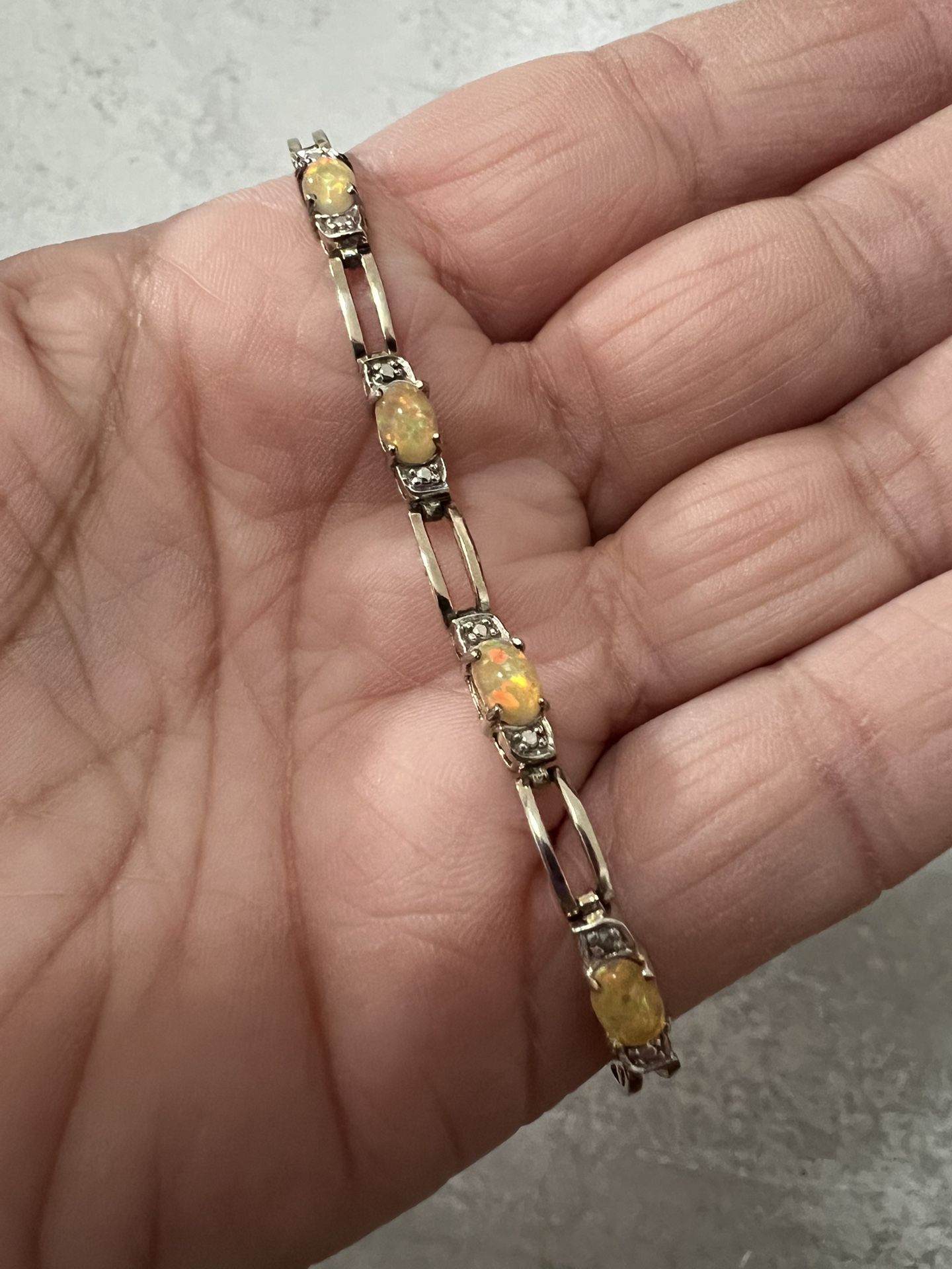 FAS Vintage Sterling Silver 925 Yellow Opals Bracelet