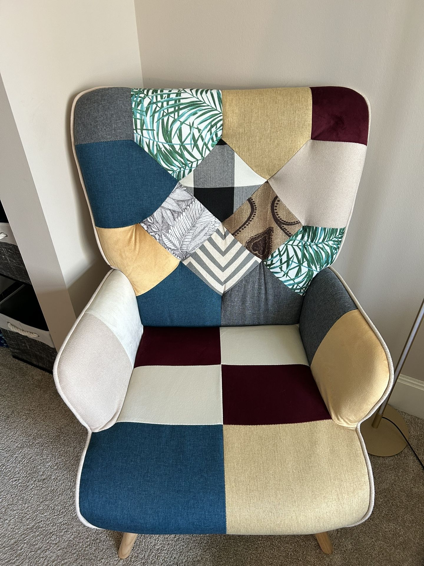 Living Room Accent Chair Modern High Back Arm Chair, Colorful Plaid Bohemian Style