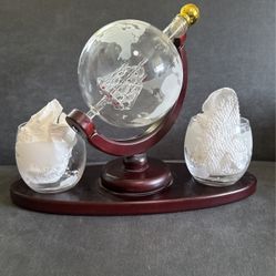 Whiskey Decanter Set with Globe and Ship Design