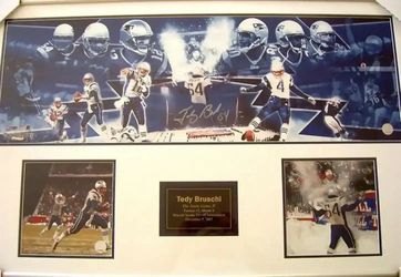 Tedy Bruschi signed 2003 Patriots Snow Game Win photo montage framed
