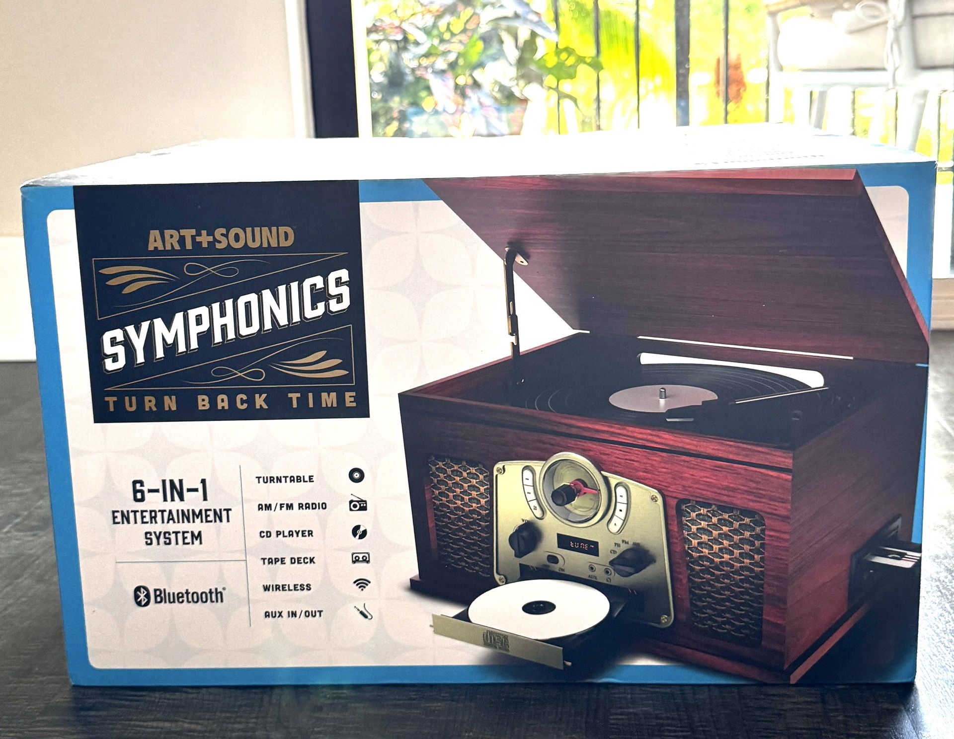 Symphonics Art + Sound 6 In 1 Bluetooth Record Player & Multimedia Center with Built-in Speakers – 3-Speed Turntable, CD & Cassette Player, AM/FM Rad
