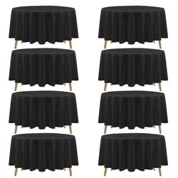 Teruntrue 8 Pack Round Tablecloths - Polyester 90 Inch Black Washable Table Covers For Round Tables - Stain Resistant, Wrinkle Free, Wedding & Banquet