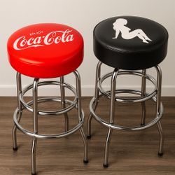 Retro Bar Stools – Coca-Cola & Pin-Up Style (Set of 2)