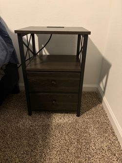 Industrial Nightstand with 2 Drawers and Shelf