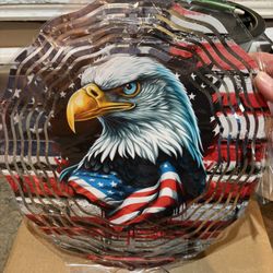  10 Inch 3D Flag Eagle Wind Spinner, Unique Metal Hanging Kinetic Wind Sculpture Ornament Gifts for Women Yard Art Garden Patio Lawn Indoor Outdoor De