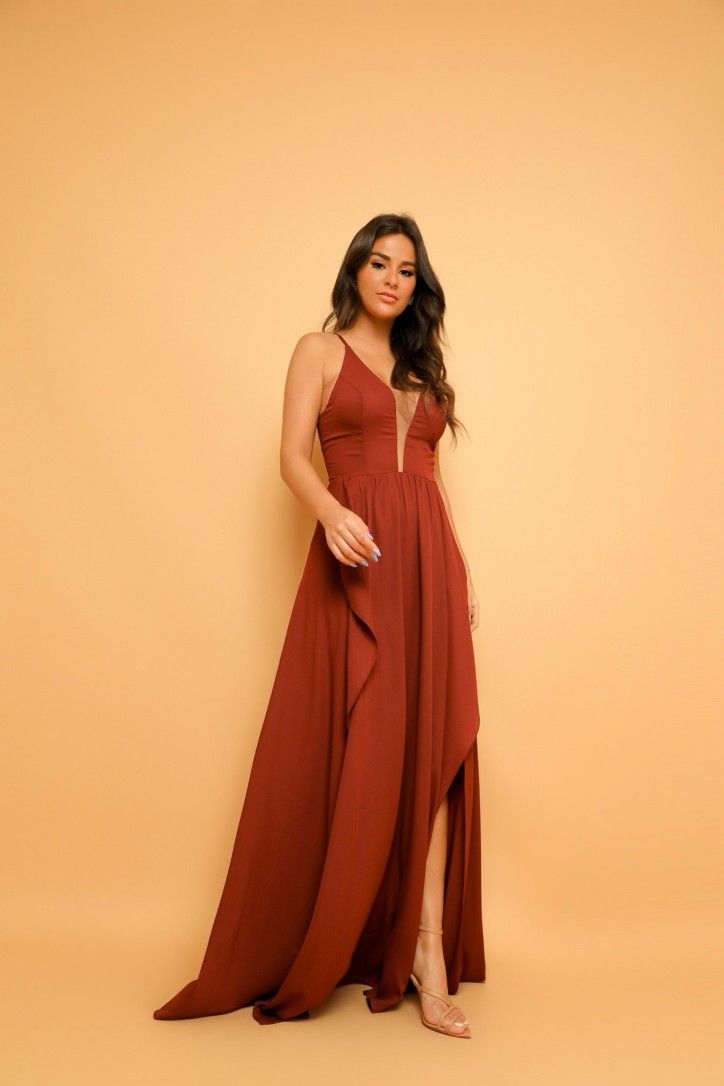 Long dress with spaghetti strap with 2 slits