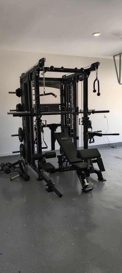 Smith Machine 500 | Adjustable Bench | 355lbs Cast Iron Olympic Weights | 7ft Olympic Bar | Fitness | Gym Equipment | FREE DELIVERY/INSTALLATION 